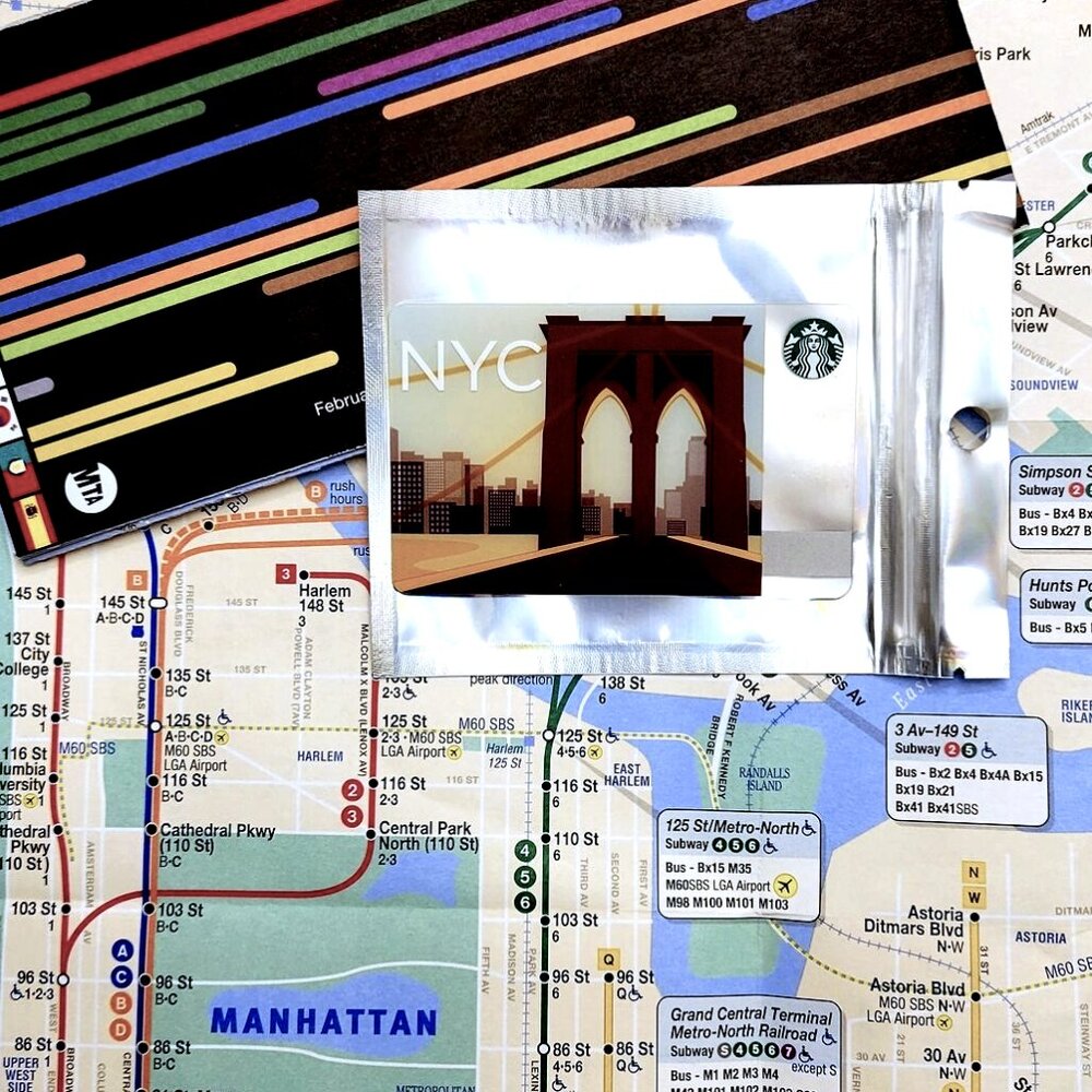 NYC Starbucks Card (Unused)  + Free NYC MTA Travel Subway Train Poster Map - Picture 3 of 8